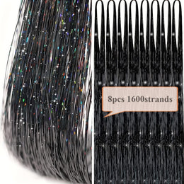 KissICON Black 48 Inch Silvery Hair Tinsel Kit