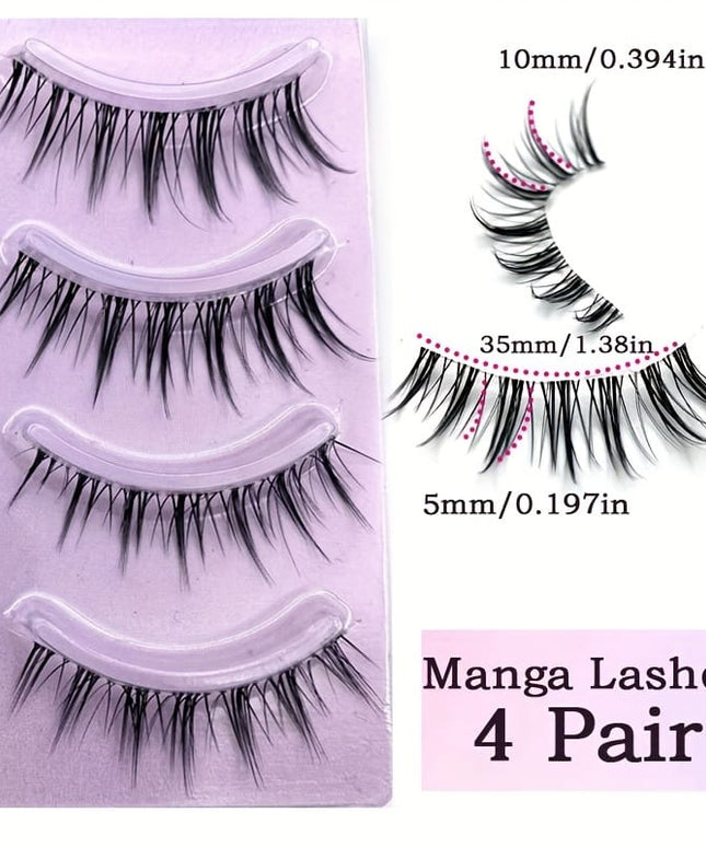 KissICON Black- 4Pair KissIcon Comics False Eyelashes Transparent Stem - Reusable