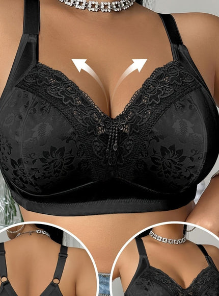 KissICON Black / 4XL Lace Patchwork Plus-size Women's Bra – Easy