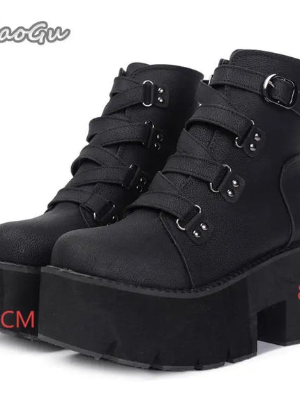 KissICON Black-5 / 42 Punk Style Super High Heel Goth Boots Black