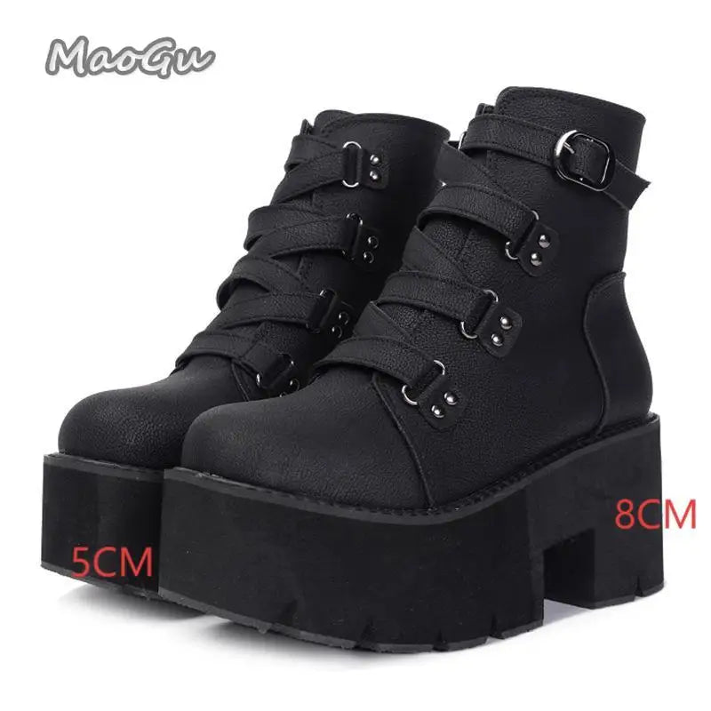 KissICON Black-5 / 42 Punk Style Super High Heel Goth Boots Black