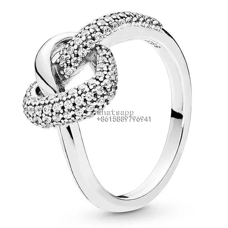 KissICON black / 5 Potdemiel 925 Sterling Silver Knotted Heart Symbol Of Love Crystal Ring For Women Wedding Party pandora Jewelry
