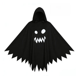 KissICON Black / 75CM Halloween Trick or Treat Ghost Cosplay Costume Hooded Ghosts Face Cloak White Black Fancy Dress Family Matching Outfits