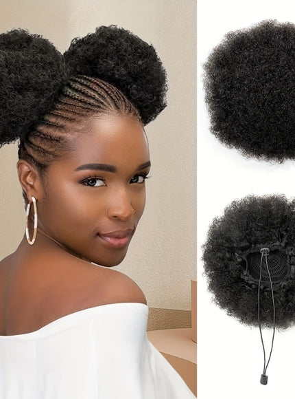 KissICON Black / 8inch KissIcon Afro Puff Drawstring Ponytails - Natural Look