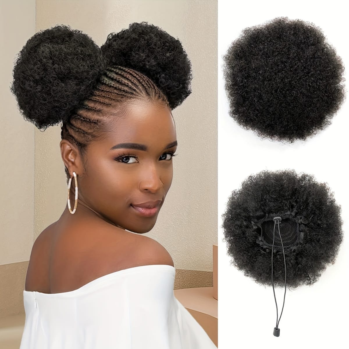 KissICON Black / 8inch KissIcon Afro Puff Drawstring Ponytails - Natural Look