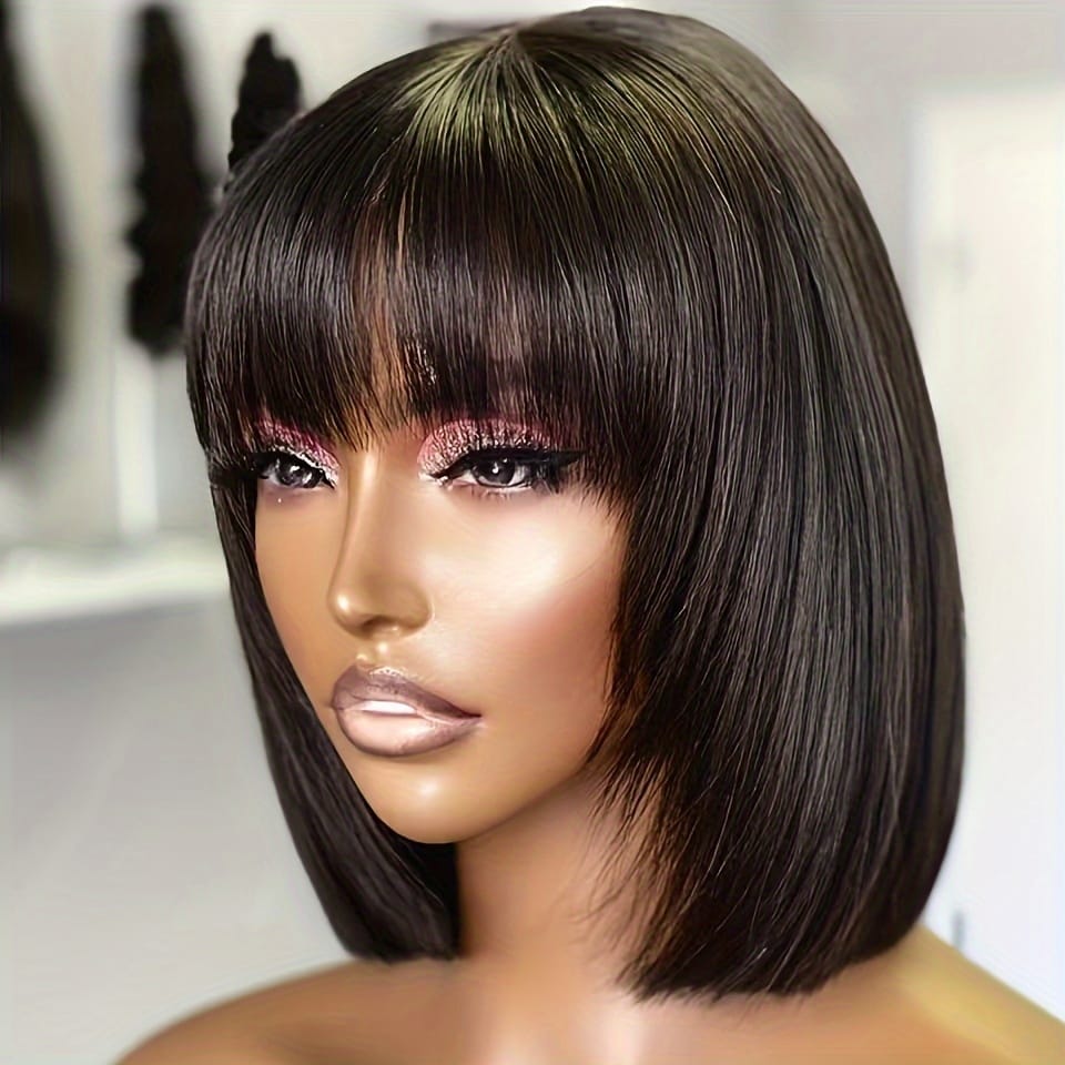 KissICON Black / 8inch Kissicon Human Hair Bob Wig Bangs