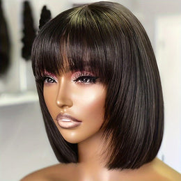 KissICON Black / 8inch Kissicon Human Hair Bob Wig Bangs