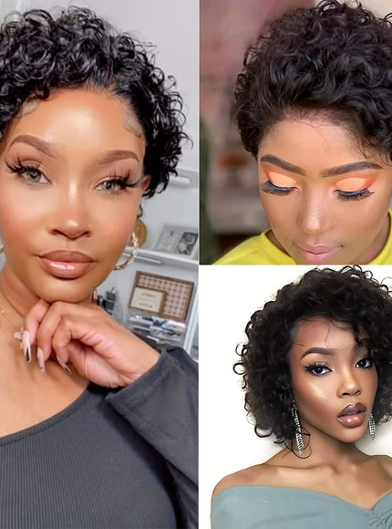 KissICON Black / 8inch Kissicon Short Pixie Cut Curly Lace