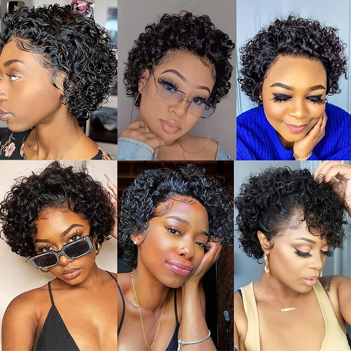 KissICON Black / 8inch Kissicon Short Pixie Cut Curly Lace
