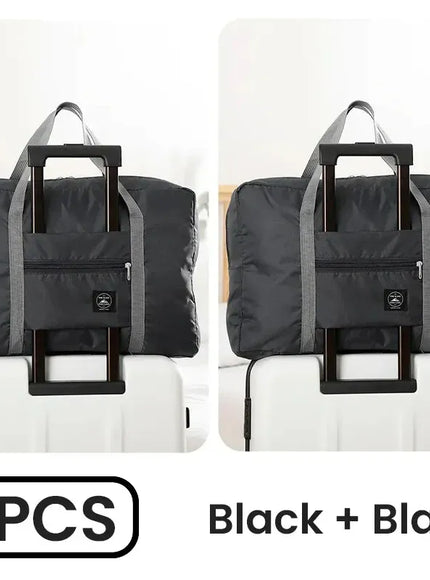 KissICON Black and Black 2Pack Foldable Duffel Airline CarryOn Weekender Gym Bag