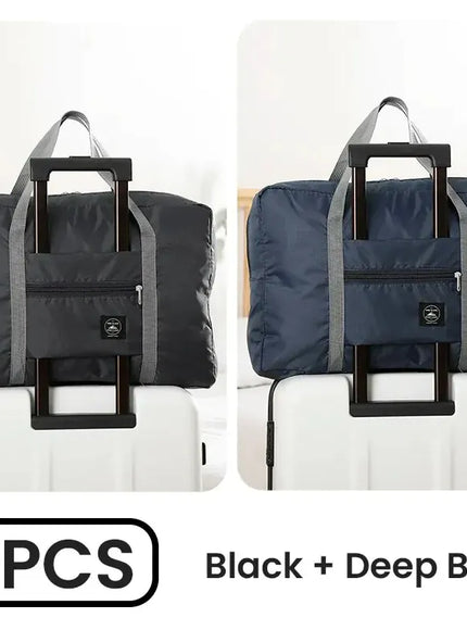 KissICON Black and Deep Blue 2Pack Foldable Duffel Airline CarryOn Weekender Gym Bag