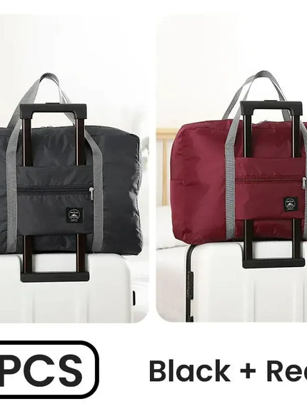 KissICON Black and Red 2Pack Foldable Duffel Airline CarryOn Weekender Gym Bag