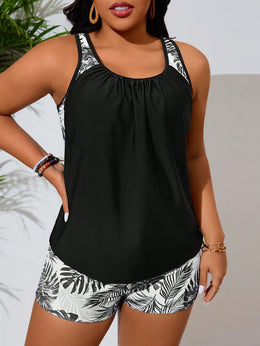 KissICON Black and White / 0XL Swim Lushoire Curve Random Print Tankini – Beach Vacation