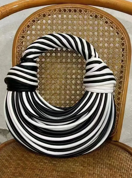 KissICON Black And White / (20cm<Max Length<30cm) Handbags Gold Designer Brand Handwoven Noodle Bags