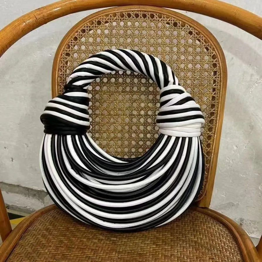 KissICON Black And White / (20cm<Max Length<30cm) Handbags Gold Designer Brand Handwoven Noodle Bags