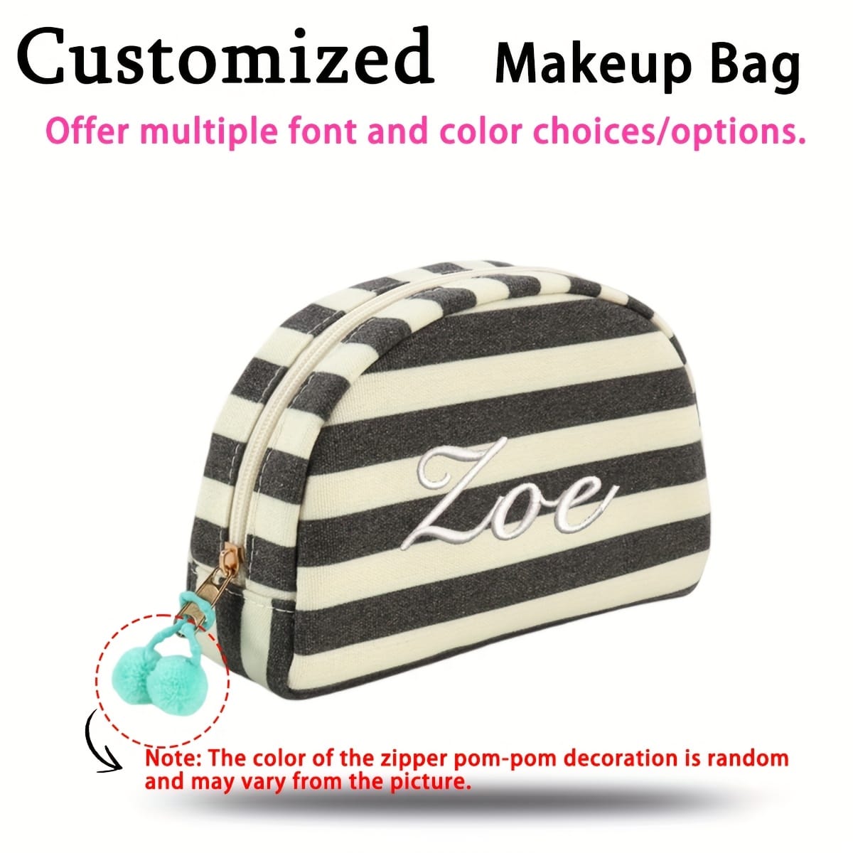 KissICON Black and white checkered color Custom Embroidered Striped Pouch Your Words Your Style