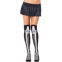 KissICON black and white Halloween April Fools Day Theme Party Role Playing Horror Skull Print Long Tube Tight Stockings Costume Women Festival