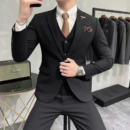 KissICON black / Asia S (EUR XXXS) Luxury 3Piece Mens Casual Business Suit Set