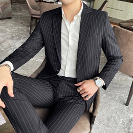 KissICON black / Asian L is Eur S Striped Slim Fit Business Casual TwoPiece Suit Set