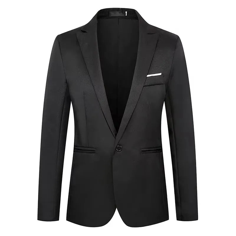 KissICON Black / Asian M Luxury Mens Slim Fit Solid Color Blazer