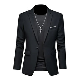 KissICON Black / Asian XL (US S) Luxury Mens Blazer Solid Color Casual Business Wedding