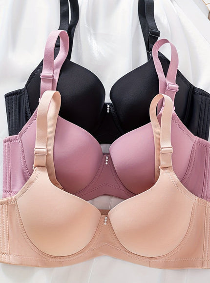 KissICON Black+Bean Paste+Apricot / EU 85C 3pcs Women's Curve Push-up Bras – Fit Underwire Nylon
