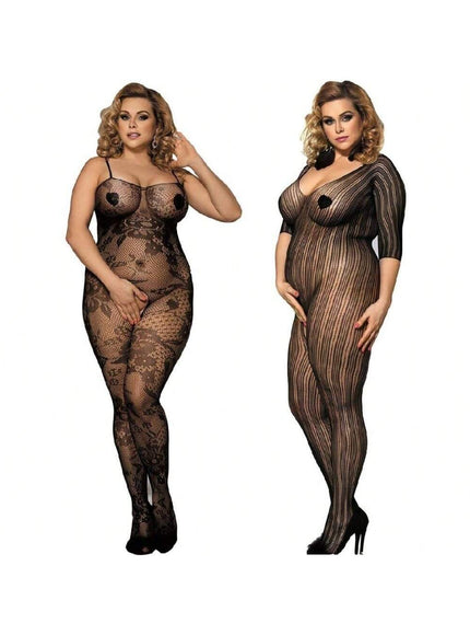 KissICON Black+black 2 Pack One Fishnet Bodystockings Striped Lingerie