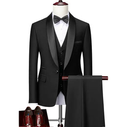 KissICON Black Black Collar / XXL Mens Beige Tuxedo Suit Jacket Vest Pants Set