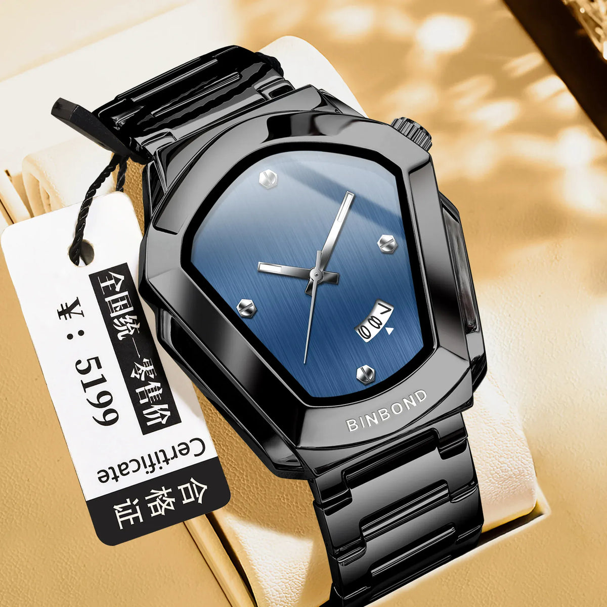 KissICON Black blue KissIcon Diamond Shaped Men Watch Waterproof Strap -