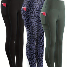 jkthpu-45 Black/blue Leopard Print/green / UK 16 Three-piece Set, Sports Yoga Pants for Women, High