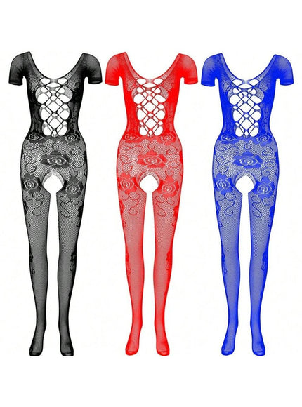 KissICON Black+blue+red 2 Pack One Fishnet Bodystockings Striped Lingerie
