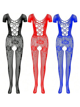 KissICON Black+blue+red 2 Pack One Fishnet Bodystockings Striped Lingerie