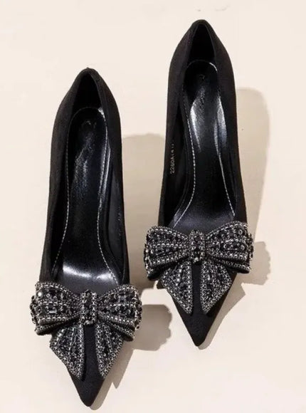 KissICON Black Bow Rhinestone Super High Heels Women Spring