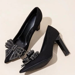 KissICON Black Bow Rhinestone Super High Heels Women Spring
