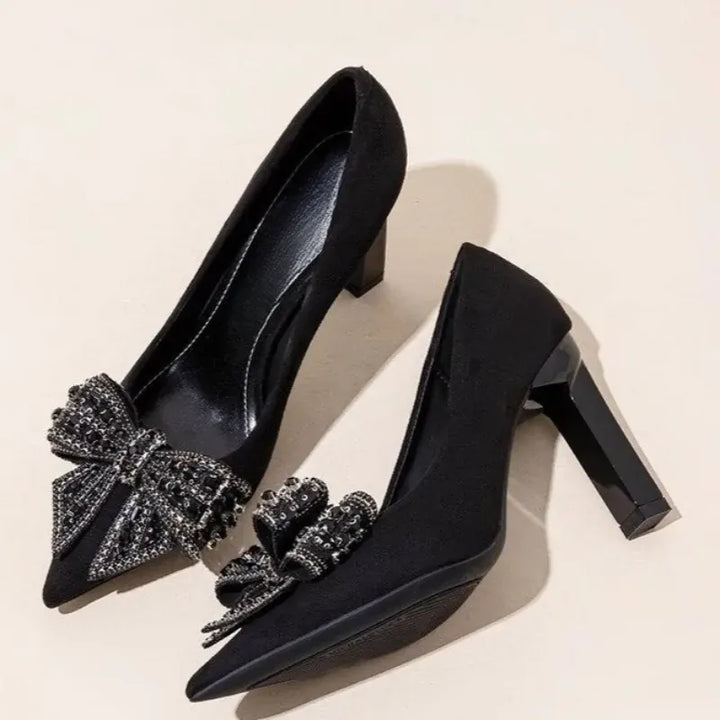 Black Bow Rhinestone Super High Heels Women Spring