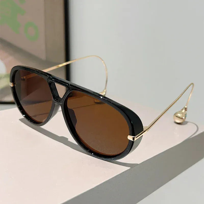 Dropshipman black-brown / as picture shows Oversized Double Bridge Pilot Sunglasses