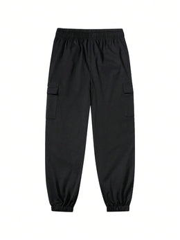 KissICON Black Cargo Joggers Casual Outdoor Sports Drawstring Pants