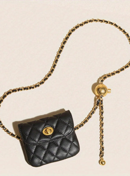 KissICON black Chic Leather Chain Waist Crossbody – Shoulder Belt