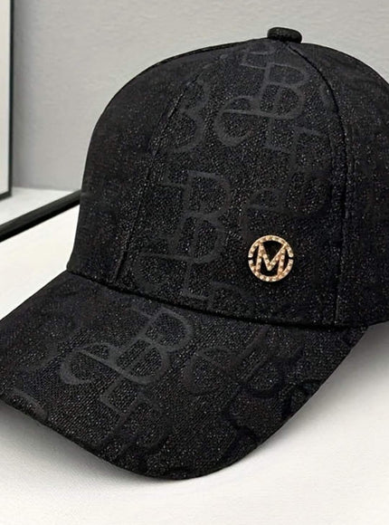 jkthpu-45 Black Chic Monogram Fedora Baseball Cap Lightweight Adjustable Stylish