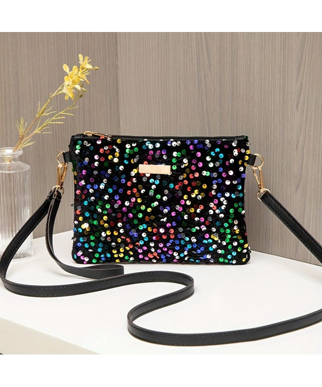 jkthpu-45 Black Chic Shiny Crossbody Unique Zippered Handbag Gift Ready