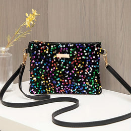 jkthpu-45 Black Chic Shiny Crossbody Unique Zippered Handbag Gift Ready