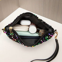 jkthpu-45 Black Chic Shiny Crossbody Unique Zippered Handbag Gift Ready