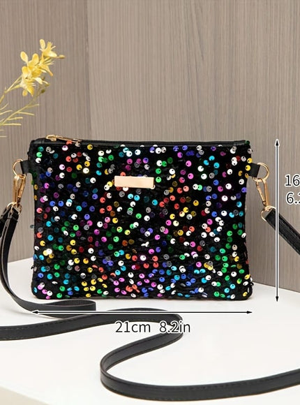jkthpu-45 Black Chic Shiny Crossbody Unique Zippered Handbag Gift Ready