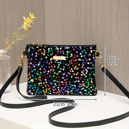 jkthpu-45 Black Chic Shiny Crossbody Unique Zippered Handbag Gift Ready