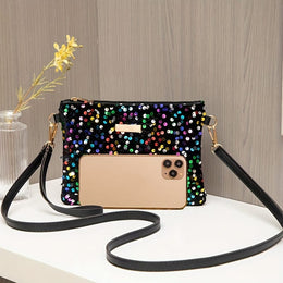 jkthpu-45 Black Chic Shiny Crossbody Unique Zippered Handbag Gift Ready