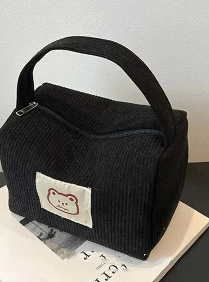 KissICON black Cosmetic Bags Plush Cute Handbag – Soft Handle