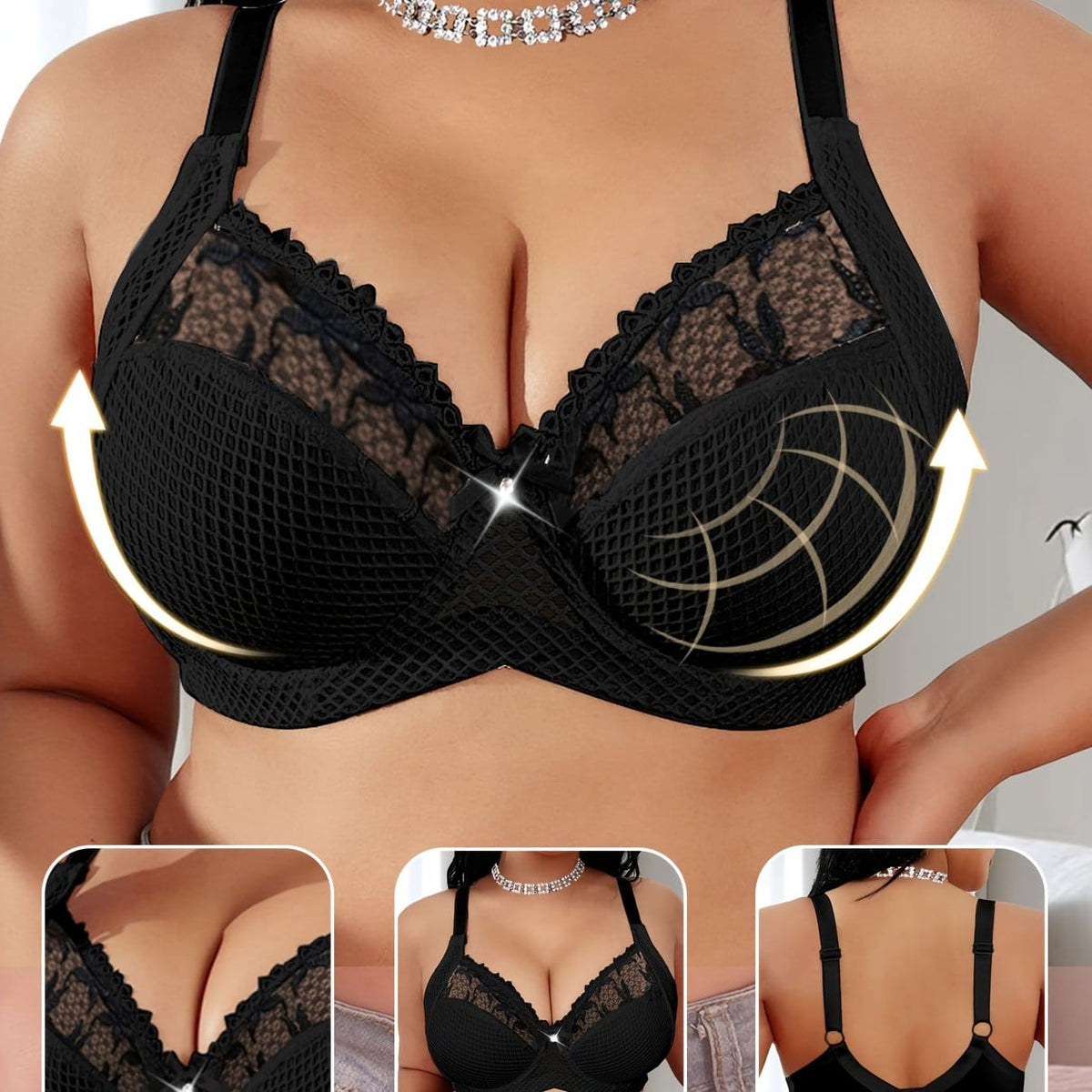 jkthpu-45 Black / EU 85C Sexy White Floral Lace Plus Size Underwire Bra
