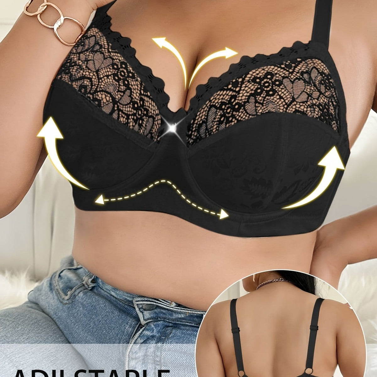 KissICON Black / EU 85C Women's Curve Bras – Underwire Elegant Lace