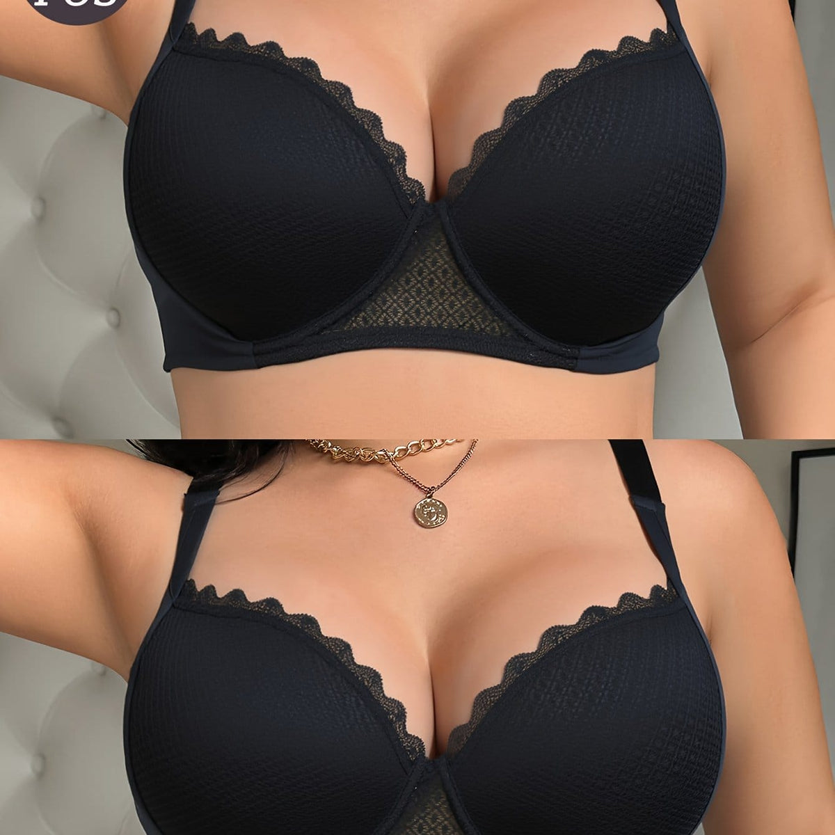 KissICON Black / EU 90D 2pcs Women's Curve Lace Bras – Underwire
