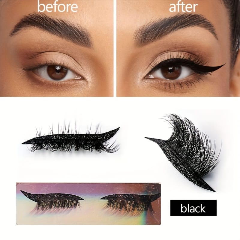 KissICON Black Eyeliner Eyelash Stickers One Box One Pair 💋 Self-Adhesive Glitter Eyelash Stickers - Waterproof